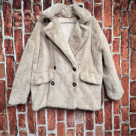 Free People Faux Fur Kate Coat Double Women Breasted Size Small - Picture 2 of 4